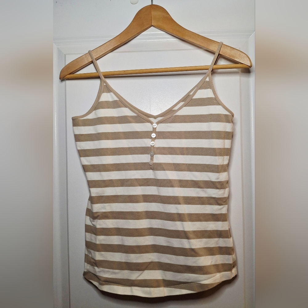 Vintage Y2K Striped Cotton Cami with Adjustable Straps (S/M)